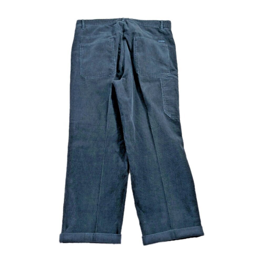 Mens TXT Clothing Blue Baggy Straight Leg Corduroy Carpenter Pants W36" Pleated